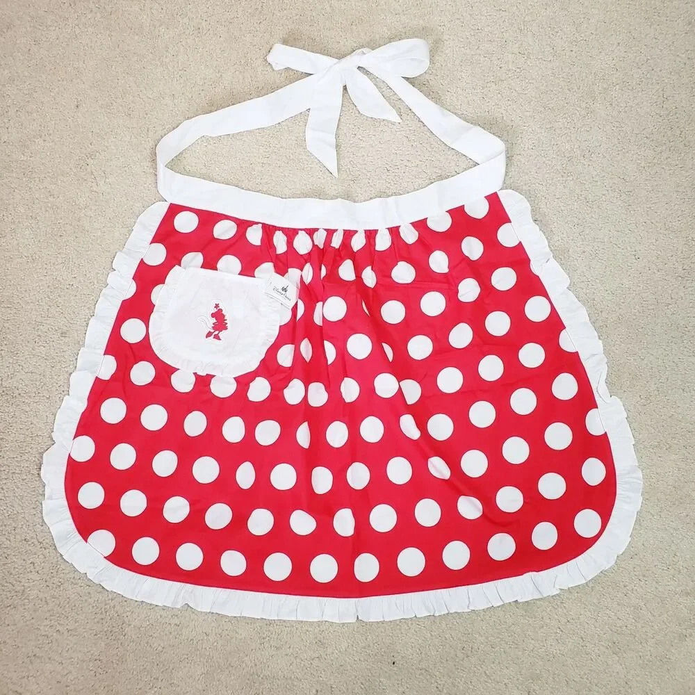 Disney Parks Minnie Mouse Apron Red White Polk A Dot Tie Back Authentic Retro